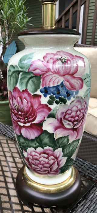 Vintage Frederick Cooper Chicago Ginger Jar Roses Peony Hand Painted Table Lamp