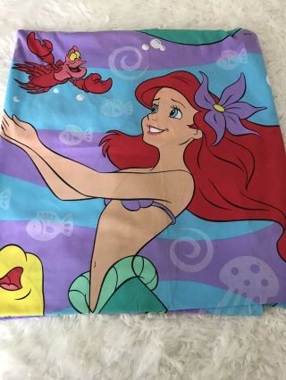 Vtg 90s Disney The Little Mermaid Twin Flat Bed Sheet Ariel Craft Cutter Fabric