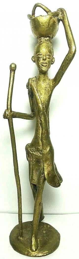 Rare African Antique Cast Bronze Akan Ashanti Gold Weight Shepard With Staff