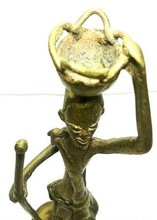 Rare African Antique Cast Bronze Akan Ashanti Gold Weight Shepard with Staff 2