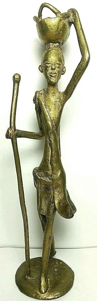 Rare African Antique Cast Bronze Akan Ashanti Gold Weight Shepard with Staff 3