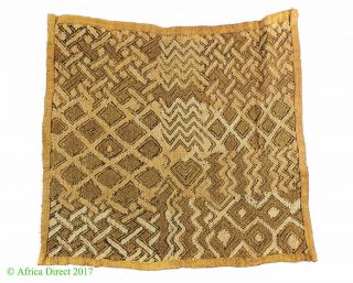 Kuba Textile Square Raffia Handwoven Brown Congo African Art