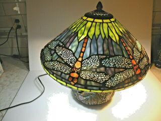 Vintage Tiffany Style Stained Glass Dragonfly Table Lamp 3 Separate Lights