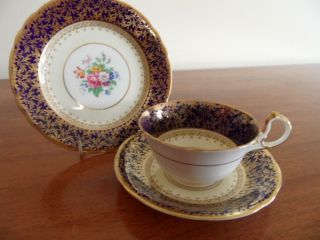 Exceptional Vintage Aynsley Cardiff Deco Cobalt Blue Gold & Floral Tea