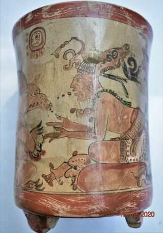Pre Columbian Mayan Crypt Tripod Vase,  Glyphs Huge 6 " Prov