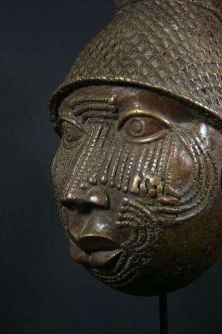 African Benin Bronze Oba Queen Mask - Benin,  Nigeria African Tribal Art Primitif