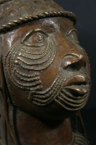 African Benin Bronze Oba King Head - Nigeria Benin,  African Tribal Art Primitif