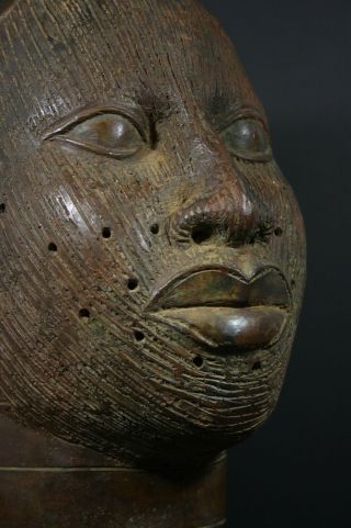 Life Size Ife Bronze African Oni King Head - Nigeria Benin,  Tribal Art Primitif