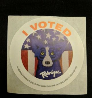 Blue Dog I Voted Vote 2016 Sticker George Rodrigue Art President Donald Trump