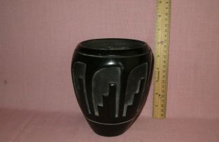 Vintage American Indian Blackware Santa Clara Pottery Vase Reycita Naranjo 6.  5 "
