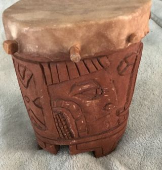 Antique African Tribal Carved Drum With Pegs And Carvings On The Body