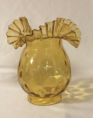 Vintage Amber Thumbprint Oil/gas/ Electric Glass Lamp Shade With Ruffle Top