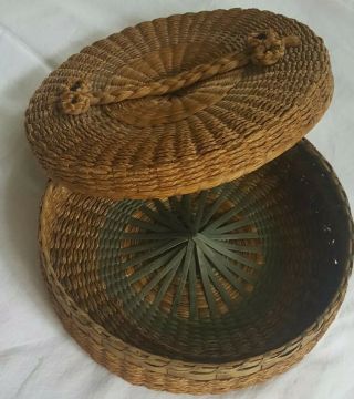 Sweetgrass Covered Native Basket With Lid North American Indian 10 