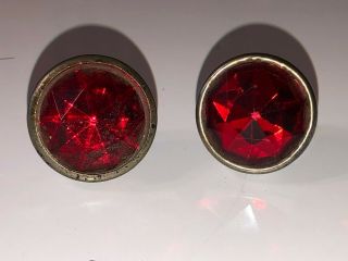 2 Vintage Red Glass Jewel Bicycle Car Motorcycle Old License Plate Reflectors 6