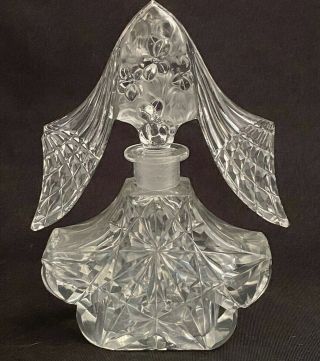 Vintage Bohemian Czech Art Deco Clear Crystal Cut Glass Perfume Bottle