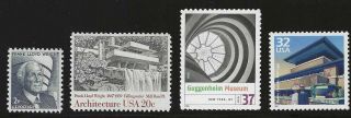 Frank Lloyd Wright - Fallingwater,  Guggenheim,  Robie House - 4 U.  S.  Stamps