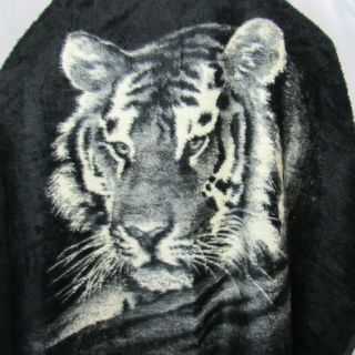 Vintage Biederlack Tiger Head Blanket Throw Black White Reversible 58 X 78