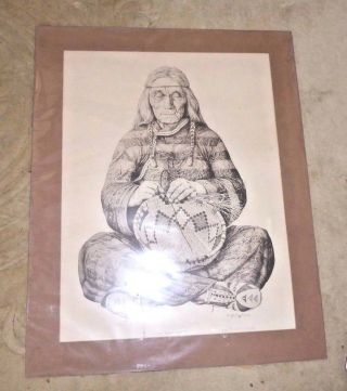 Vintage Poster Print Native American Indian Woman Basket Weaver Listed Artist