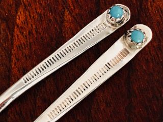 - (2) Native American Sterling Silver Salt Spoons With Turquoise Stone Inset