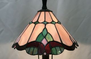 Vtg Stained Slag Glass Lamp Shade Arts & Crafts Deco Purple Pink Green Small 11 "