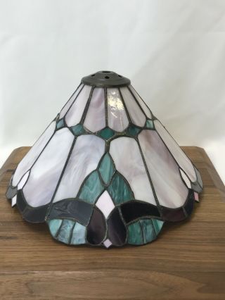Vtg Stained Slag Glass Lamp Shade Arts & Crafts Deco Purple Pink Green Small 11 