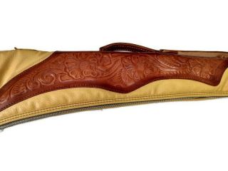 Vintage Tooled Leather Rifle Shotgun Soft Padded Gun Case 46 " 570 Brown Tan