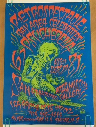 Vintage Blacklight Poster Guitar Fire Jimi Hendrix Rick Griffin Retrospectacle