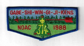 Oa 374 Gabe - Shi - Win - Gi - Ji - Kens 1988 Noac Flap Blu Bdr.  Chief Okemos Mi [fbl - 1063