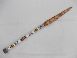 1253 / Vintage Good Sized Hand Carved Beaded African Zulu Ceremonial Spear