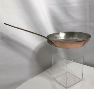 Vtg French Copper Frying Pan 7 1/4 Inch Tin Lined Bronze Handle Pre - Owned