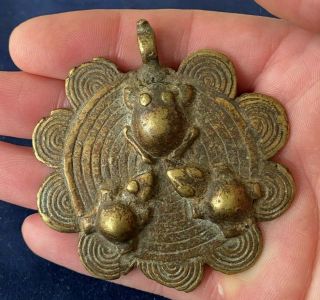 Magnificent Antique African Bronze Toads / Frogs Pendant - Baule Gan Burkina