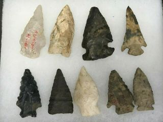 Ancient Native American Arrowheads Points - Set Of 9 - Rnaauc2