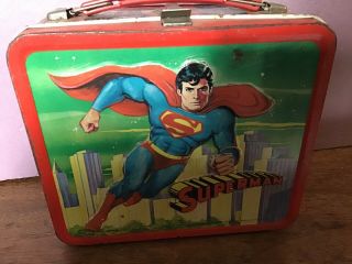 Vintage 1978 Superman Metal Lunch Box With Thermos (aladdin Industries)