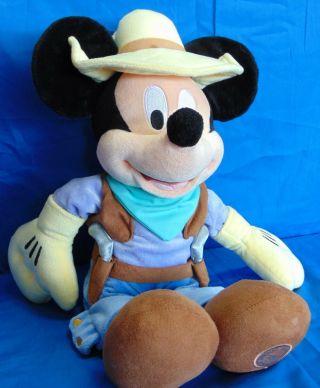 Disney Store Mickey Mouse Cowboy Plush 18 " Stuffed Animal Toy Guns Holster Hat