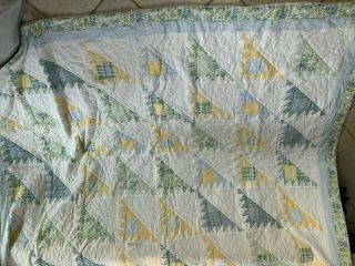 Vintage Handmade Quilt In Blue,  Yellow And Green 78” By 82”