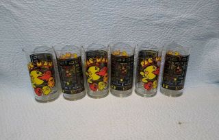 6 Vintage 1982 Pac - Man By Bally Midway Co 12 Oz Collectible Drinking Glasses