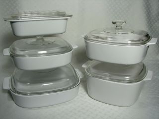 10 Pc Set Vintage Corning Ware Just White Baking Dishes W/lids