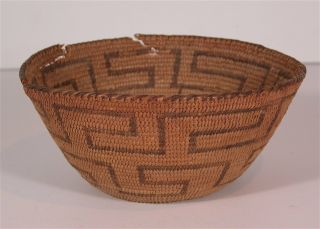 Ca1900 Native American Pima Indian Hand Woven Basket / Bowl With Decoration