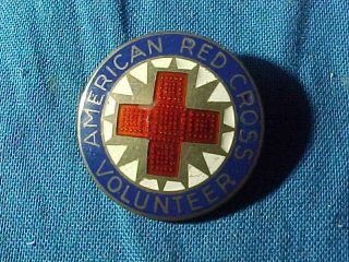 Orig Wwii Era American Red Cross Volunteer Sterling,  Enameled Pin