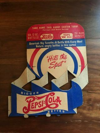 Vintage 1940s Double Dot Pepsi Cola Cardboard 6 - pack Soda Bottle Carrier Carton 2