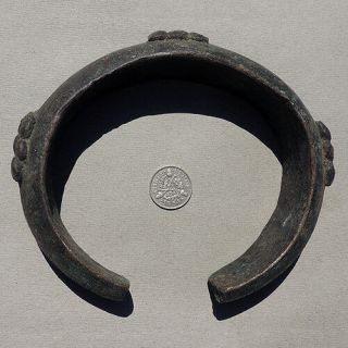 An Old Decorated Lost Wax Cast Bronze African Bracelet From Nigeria 83