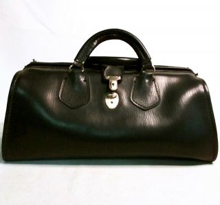 Vintage Black Leather Medical Doctors Satchel Bag W/ Presto Lock & Key