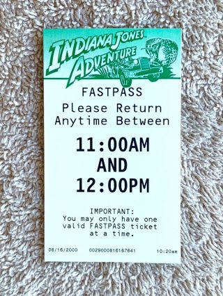 August 16,  2000 Disneyland Indiana Jones Adventure Fastpass 2
