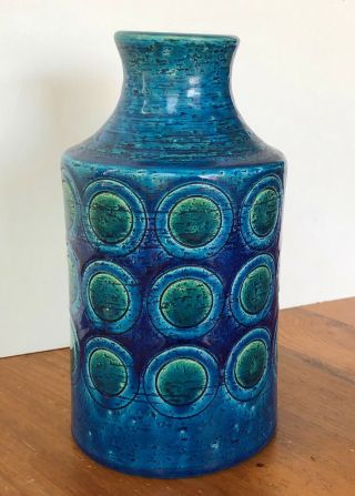 Vintage Rosenthal Netter Bitossi Rimini Blue Glaze Circle Motif Vase Aldo Londi