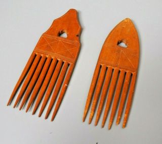 Two Good Small West African Tribal Art Nigerian? Carved Wooden Afro Hair Combs
