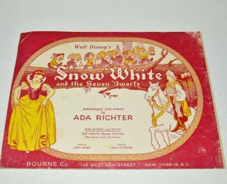 1957 Walt Disney Sheet Music Book Classics Piano Arrangements Snow White Dumbo