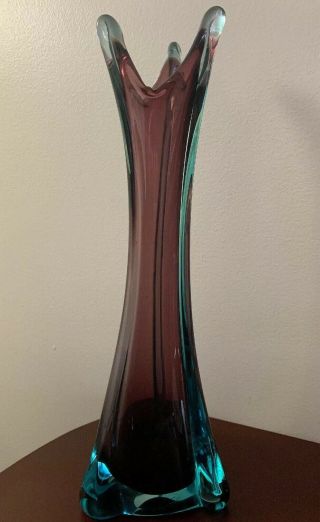 Vintage Murano Sommerso Purple & Blue Glass Vase - Mid Century 14 1/2”tall