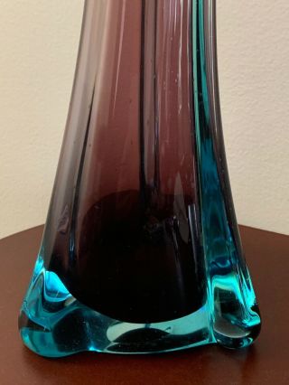 Vintage Murano Sommerso Purple & Blue Glass Vase - Mid Century 14 1/2”Tall 2