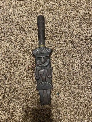 Ornate African Tribal Knife Wooden Sheath & Details