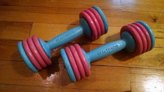 Vintage 1950s Healthways Gym Dumbells Cast Iron Weights Glamour Belles Pink Blue